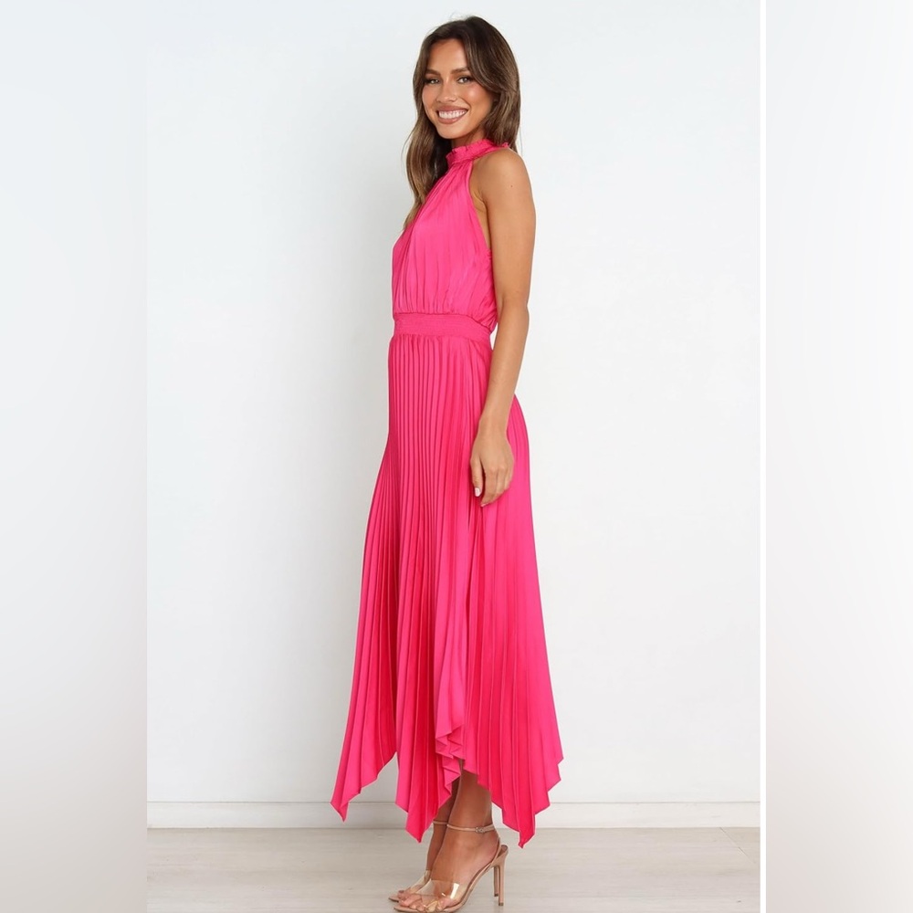 Petal & Pup Hot Pink High-Low Pleated Maxi Dress